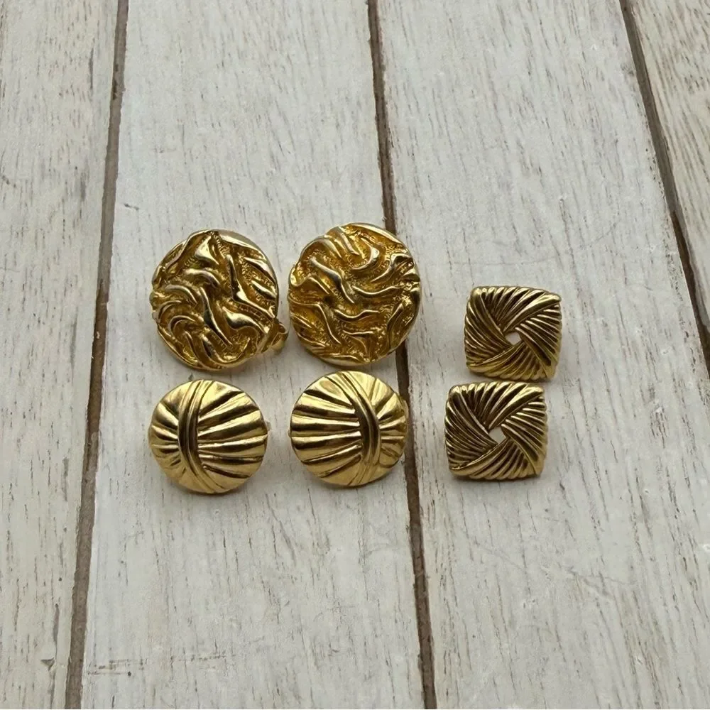 Sarah Coventry Textured Gold Earrings Trio